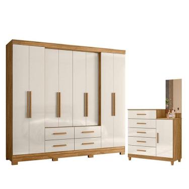 Imagem de Guarda Roupa Casal San Lorenzo e Cômoda Lisboa Freijó Off White – Moval