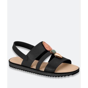 Imagem de Sandália Feminina Rasteira Pedras Sintéticas Modare Preto, Preto, 36