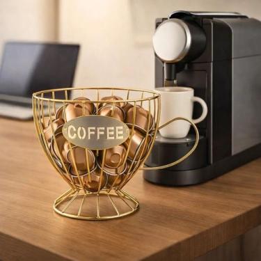 Imagem de Porta Cápsulas de Café Xícara em Metal Dourado Dispenser - KeHome