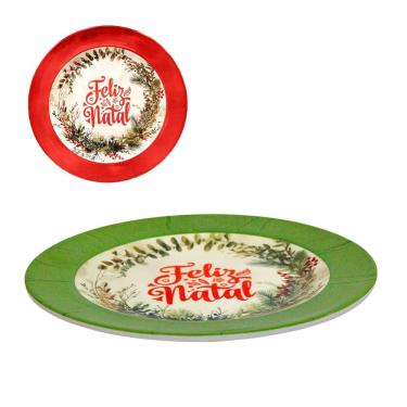 Imagem de Conjunto 2 Pratos Feliz Natal Em Melamina Para Jantar 25cm