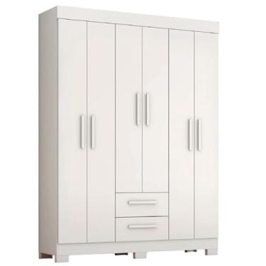 Imagem de Guarda Roupas Casal Juvenil 6 Portas 2 Gavetas Líbano Branco / Rosa Notável