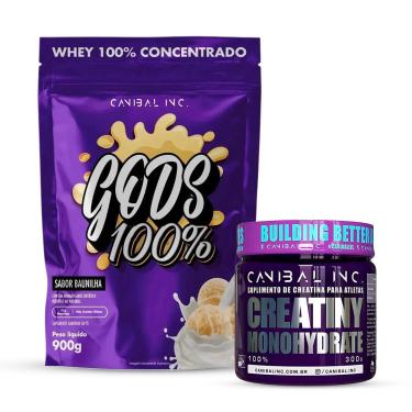 Imagem de Gods Whey 100% 900g Refil e Creatina 300g pura Canibal Inc-Unissex