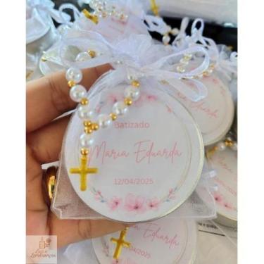 Imagem de 10 velas na latinhas com tercinho lembrancinhas de batizado flores - L