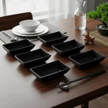 Imagem de Kit Conjunto 6 Molheiras Para Shoyu Retangulares Em Melamina Culinária