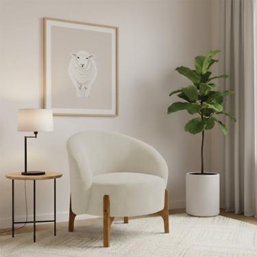 Imagem de Poltrona Decorativa Orgânica Ariel para Sala com Pés Madeira Estofado Boucle Bege Confo...