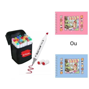 Imagem de Livro De Colorir Com Canetinha 36 Cores Ponta Dupla Kit 1 Livro Desenh