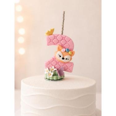 Imagem de Vela Aniversário Infantil Bosque Encantado Rosa  Biscuit Menina  Númer