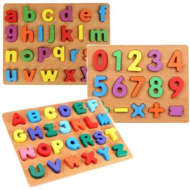 Imagem de Kit 3 Brinquedos Educativo Letras Minuscula Maiscula Números - Pais e 