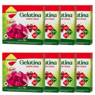 Imagem de Kit 8 Unid. Gelatina Lowçucar Plus com Stevia Sabor Cereja 10g