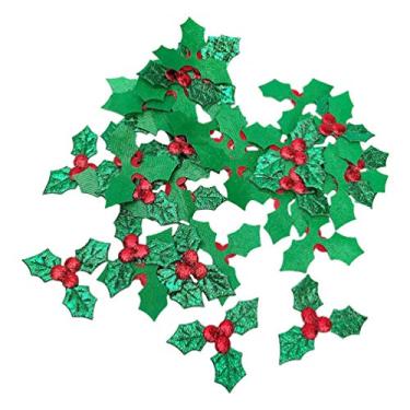 Imagem de Amosfun 100 peças de adesivos de Natal de folhas de azevinho para passar a ferro, aplique bordado, costurado, para decorações de confetes de fantasia de Natal