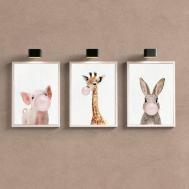 Imagem de Kit 3 Quadros Decorativos Bichinhos Chicletes Rosa