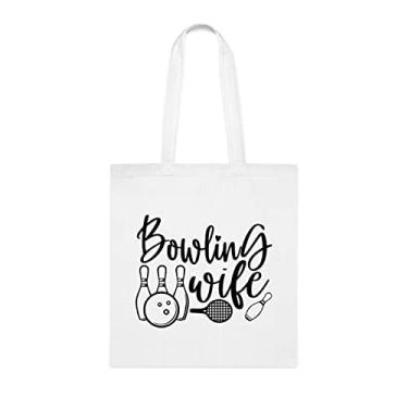 Imagem de Bolsa Tote Wife (Esposa) de boliche, presente para esposa, para esposa, bolsa de ombro para esposa, bolsas reutilizáveis para esposas, presente para esposa do marido , Branco