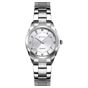 Imagem de Relógios femininos de aço inoxidável pulseira analógica de quartzo simples de negócios relógio de pulso feminino, Esporte, Prata