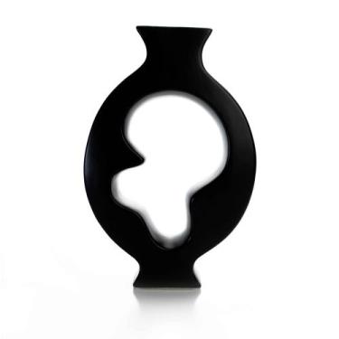 Imagem de Vaso Decorativo Em Cerâmica Vazado Preto 29X19 Cm - Indo Decorar