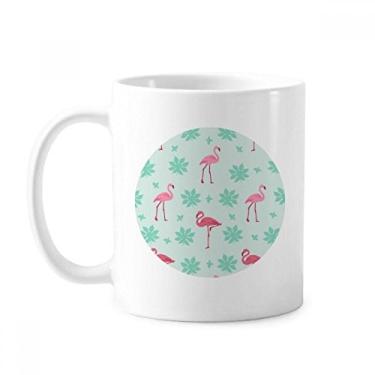 Imagem de Caneca de cerâmica com estampa de flamingo, rosa e verde, xícara de porcelana de café