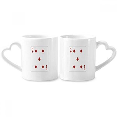 Imagem de Conjunto de canecas de porcelana para casal, padrão de 5 cartas de baralho de diamante, coração