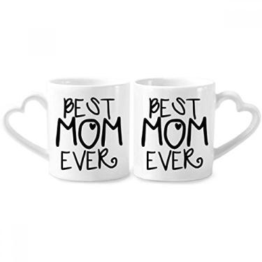 Imagem de Best Mom Ever Words Conjunto de canecas de porcelana para casais, coração e coração