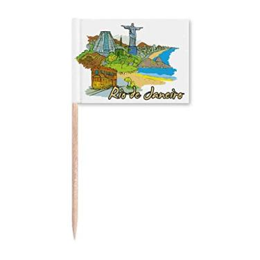 Imagem de Marcador de palito, bandeira do Rio de Janeiro pintado à mão, decoração de festa