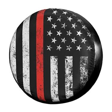 Imagem de Foruidea USA Patriotic Firefighter Thin Red Line Flag Spare Tire Cover Dust Proof Wheel Tire Cover Fit Trailer, RV, SUV e Muitos Veículos (14, 15, 16, 17 polegadas)