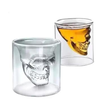 Imagem de 2 Caneca Copo Duplo Caveira Whisk Café Tequila 2 Uni 150 Ml