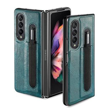 Imagem de Bolsa de couro de luxo para Samsung Galaxy Z Fold 3 5G Fold4 Fold 4 Fold3 com suporte para caneta Capa anti-detonação, verde, para Samsung Z fold3