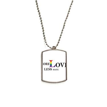 Imagem de DIYthinker LGBT Colar de aço inoxidável com pingente de bandeira de arco-íris More Love Less Hate