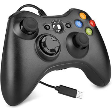 Imagem de Controle com fio para Xbox 360, joystick de controle de jogo com controle de jogo USB para Xbox 360/360 Slim/PC Windows 7,8,10 com vibração dupla e botões de gatilho (Preto)