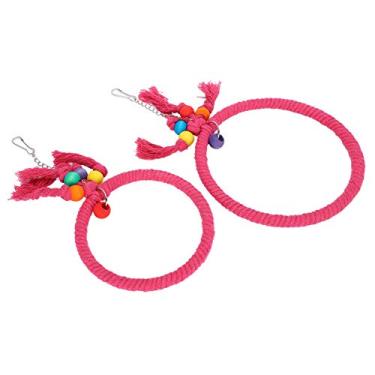 Imagem de Deryang Brinquedo de escalada, proteção ambiental, brinquedo de mordida de pássaros, corda de balanço, brinquedo de pássaro, para papagaio, cacatua, animal de estimação (rosa vermelho)