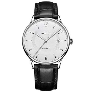 Imagem de Bocci Relógio masculino automático, pulseira de aço inoxidável, movimento japonês, relógio mecânico à prova d'água, luminoso, safira sintética, espelho, data, hora, andador, série, Prata - branco-02