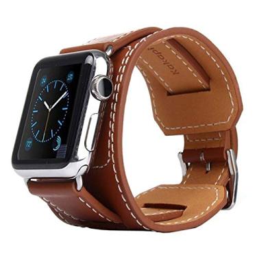 Imagem de Pulseira Cuff Bracelete Couro Marrom LTIMPORTS, compativel com Apple Watch 42mm Series 11/10, 41mm Series 9/8/7, 40mm Series 6/5/4/SE e Apple Watch 38mm Series 3/2/1