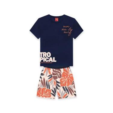 Imagem de Conjunto Infantil Menino Kyly Tropical Camiseta Meia Malha Bermuda Mic