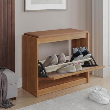 Imagem de Sapateira com assento puff  de madeira  nature - BERTOLLI MOVEIS