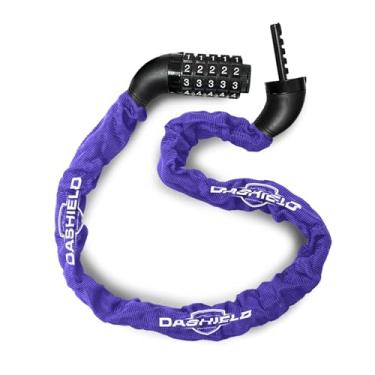 Imagem de DaShield Cadeado de corrente de bicicleta, combinação reinicializável de 5 dígitos, corrente de bloqueio anti-roubo resistente de 130 cm para bicicleta, motocicleta, scooter, portão, cerca (roxo, 1,3