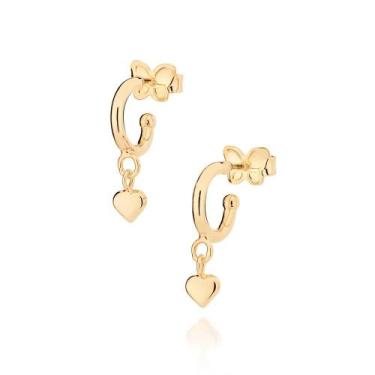 Imagem de Brinco Meia Argola Rommanel Pingente Coração Abaulado 527060, Dourado