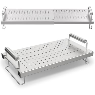 Imagem de Rack de aquecimento de chapa para grelha Blackstone 43,7 cm, 71,8 cm, 91,4 cm, grade de aço inoxidável universal ajustável para Weber, acessórios de aquecimento Charbroil e Camp Chef, 38,1 cm a 63,5