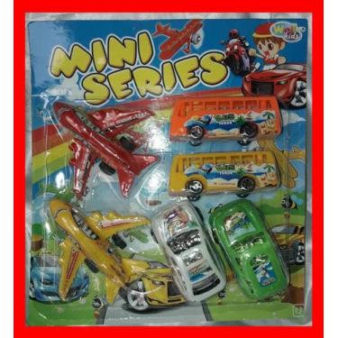 Imagem de Brinquedos kit 6 peças: 2 carrinhos, 2 ônibus e 2 aviões em cartela. -