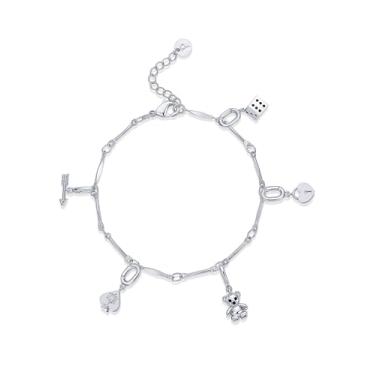 Imagem de PAVOI Pulseira ajustável banhada a ouro 14K para mulheres | Pulseira de corrente com pingente de barra torcida e clipe de papel com lua, olho turco, urso de pelúcia, cadeado de coração, avião