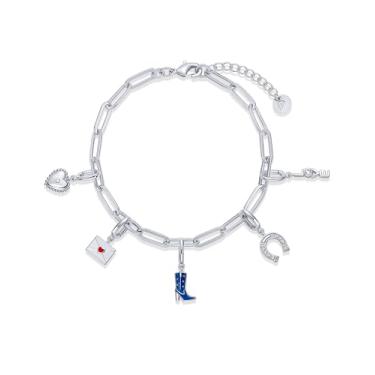 Imagem de PAVOI Pulseira ajustável banhada a ouro 14K para mulheres | Pulseira de corrente com pingente de barra torcida e clipe de papel com lua, olho turco, urso de pelúcia, cadeado de coração, avião