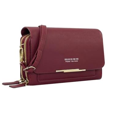 Imagem de Esimileeya Bolsas transversais compactas para mulheres, bolsas de mão modernas, bolsas de mão para mulheres, carteira de celular feminina, bolsa de ombro, Vinho tinto, L 7.48"*H 4.33"*W 2.36"