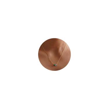 Imagem de Turandoss Colar de pedra do mês de nascimento duplo - colares banhados a ouro 14K delicados para mulheres, colar de pedra do mês de nascimento para mulheres, joias e presentes, Latão, Esmeralda