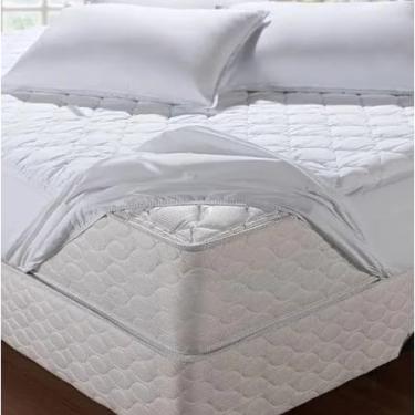 Imagem de Protetor de Colchão Matelado Impermeável, Capa Protetora para Colchão Box, Tamanhos Solteiro, Casal, Queen e King, Branco