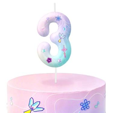 Imagem de Velas de aniversário rosa número 3, topos de bolo com tema de desenho animado para decoração de bolo para meninos e meninas, decorações de aniversário, suprimentos de festa, velas numéricas para