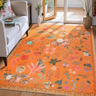 Imagem de Tapete floral para quarto, 10 x 15 cm, lavável, boho, antiderrapante, tapete pequeno, para quarto, cabeceira, quarto de crianças, escritório, sala de jogos, entrada, sala de jantar