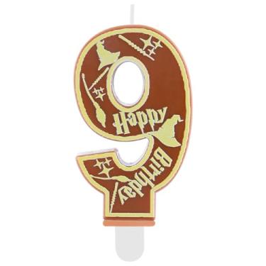 Imagem de Hongplus Velas marrons mágicas para festa de aniversário número 9 velas de bolo de feiticeiro temático escolar feliz aniversário decorações de bolo para meninos meninas crianças lembrancinhas de festa