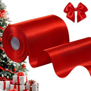 Imagem de TONIFUL Fita de cetim vermelha de 10 cm x 28 metros de largura, tecido sólido, fita grande para cerimônia de corte, kit de abertura de cadeira, faixa de mesa, cabelo, arcos de carro, costura, artesanato, embrulho, decoração de festa de casamento
