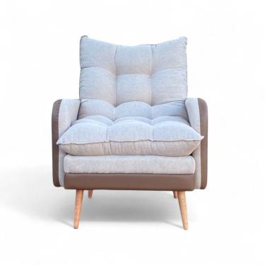 Imagem de Poltrona Inglaterra Reclinável Corino Chocolate E Linho Bege Chocolate Com Bege