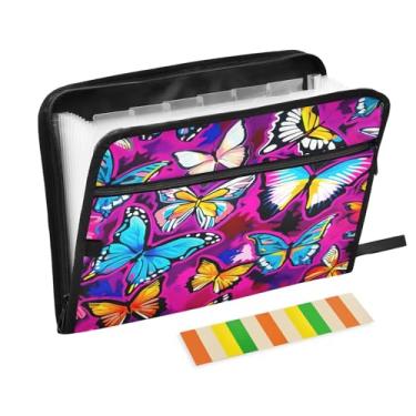 Imagem de Wassud Acordeão de borboletas coloridas organizador de arquivos de papel A4 pastas de arquivo de documentos com etiquetas pasta de arquivo expansível 13 bolsos