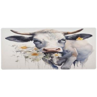 Imagem de Wassud Flower Cow(3) mousepad para jogos com base de borracha antiderrapante, mouse pad longo para teclado de computador com borda costurada, impermeável grande tapete de mesa para escritório, casa