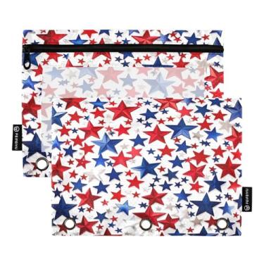 Imagem de Wassud Pastas de fichário com estrelas vermelhas e azuis, pacote com 2, pastas de bolso com 3 furos, pasta organizadora de fichários para casa, escritório