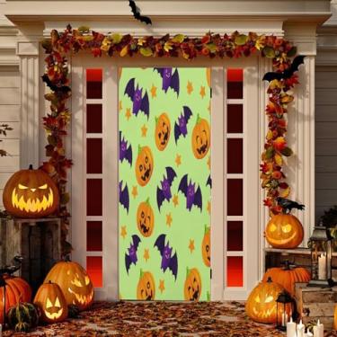 Imagem de Wassud Abóboras morcego Halloween porta decoração exterior interior bandeira varanda casa decoração grande porta da frente 96 x 98 polegadas